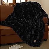 Bedsure GentleSoft Fluffy Fuzzy Black Throw Blanket for Bed, Soft Cozy Fleece Faux Fur Blanket for Couch, Black Room Decor Minky Velvet Sofa Cover, Thick Warm Plush Bedding Cozy Gifts for Women Men