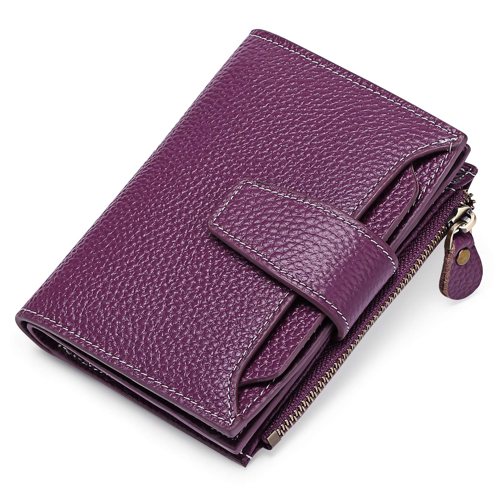 SENDEFN Women's RFID Blocking Leather Small Compact Bi-fold Zipper Pocket Wallet Card Case Purse with ID Window
