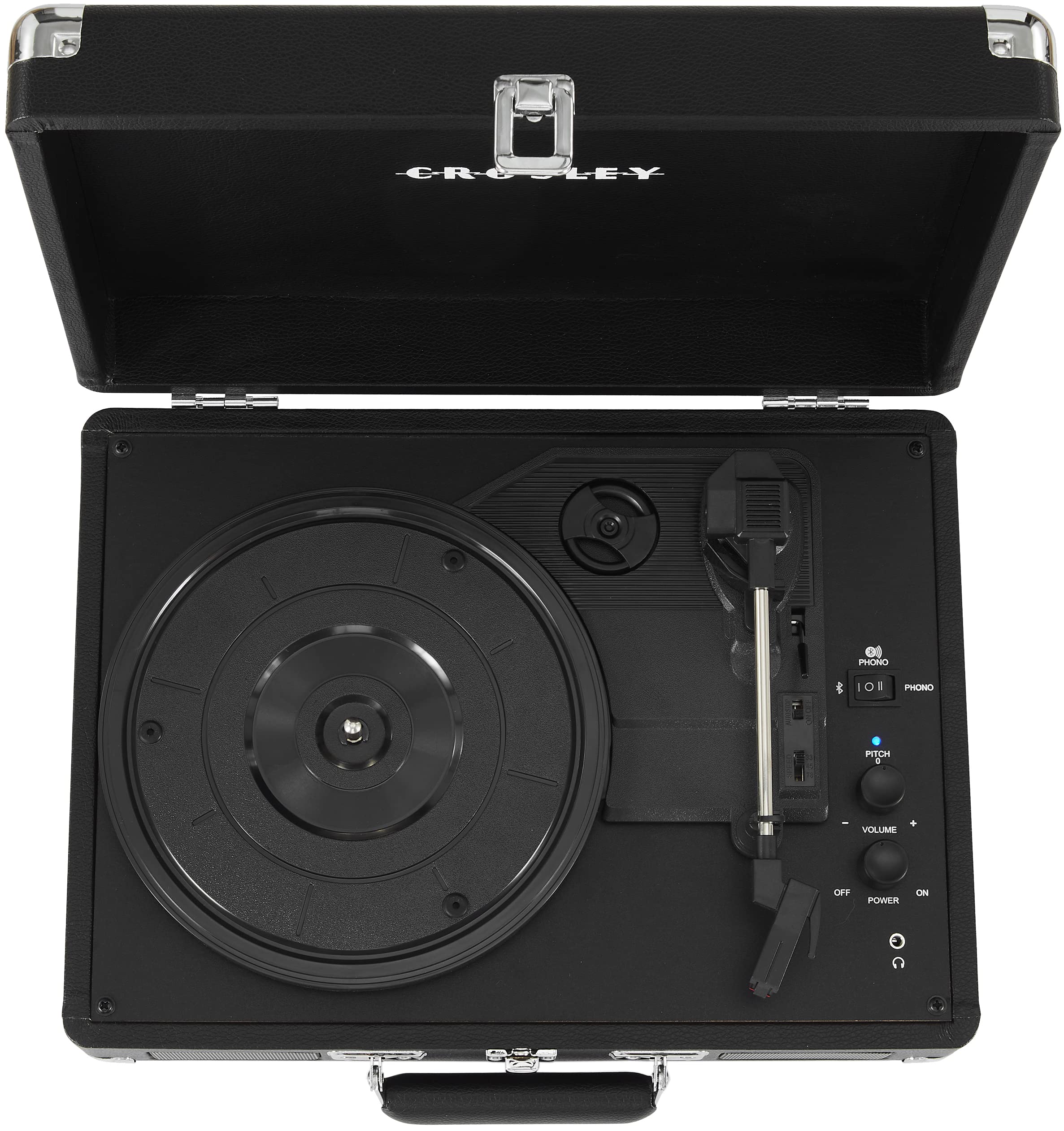 Crosley CR8005DP-BK1 Cruiser Plus Vintage 3-Speed Bluetooth in/Out Suitcase Vinyl Record Player Turntable, Black