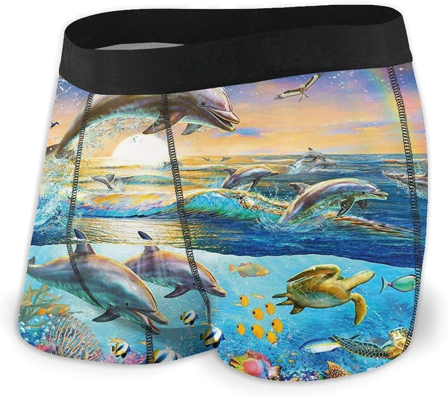 Mens Underwear Breathable, Dolphin Sea World Mens Boxer Briefs
