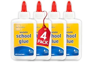 1InTheOffice White Glue Bottles, Washable School Glue White, No-Run 4 oz. 4/Pack