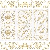 WANDIC 3 Pcs Rub on Transfer Stickers for Craft, Golden Mandala Retro Border Furnitures Decals European Style Stickers for DIY Scrapbooking Photo Albums Laptop