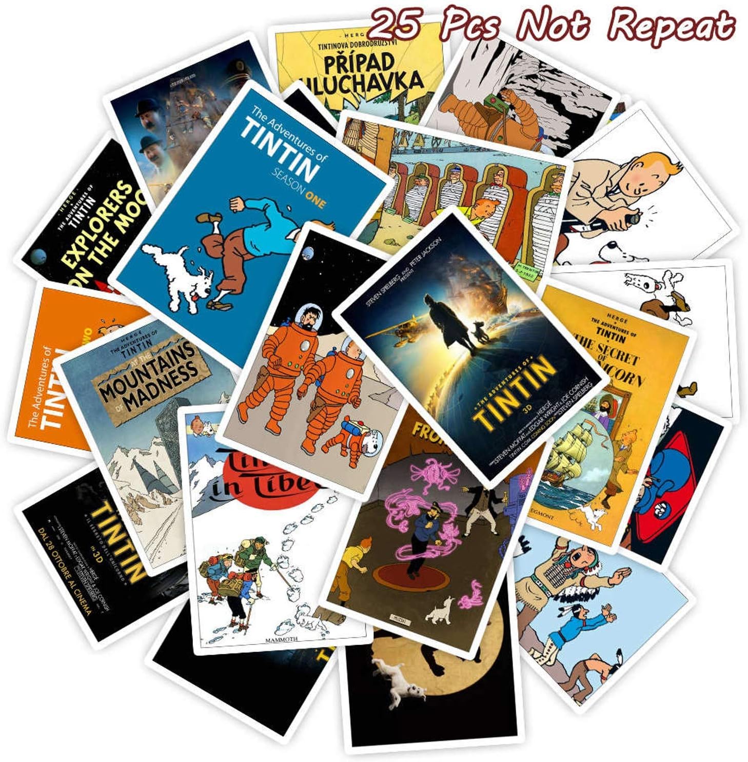 25PCS The Adventures of Tintin Cartoon Stickers for Luggage Laptop Skateboard Bicycle Decor Toy Stickers for Children