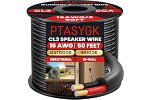 PTASYGK 16/2 Outdoor Speaker Wire - Direct Burial Speaker Cables CL3 CL2 Rated 50 Feet, UV Resistant CCA Cable for Garden, Pa