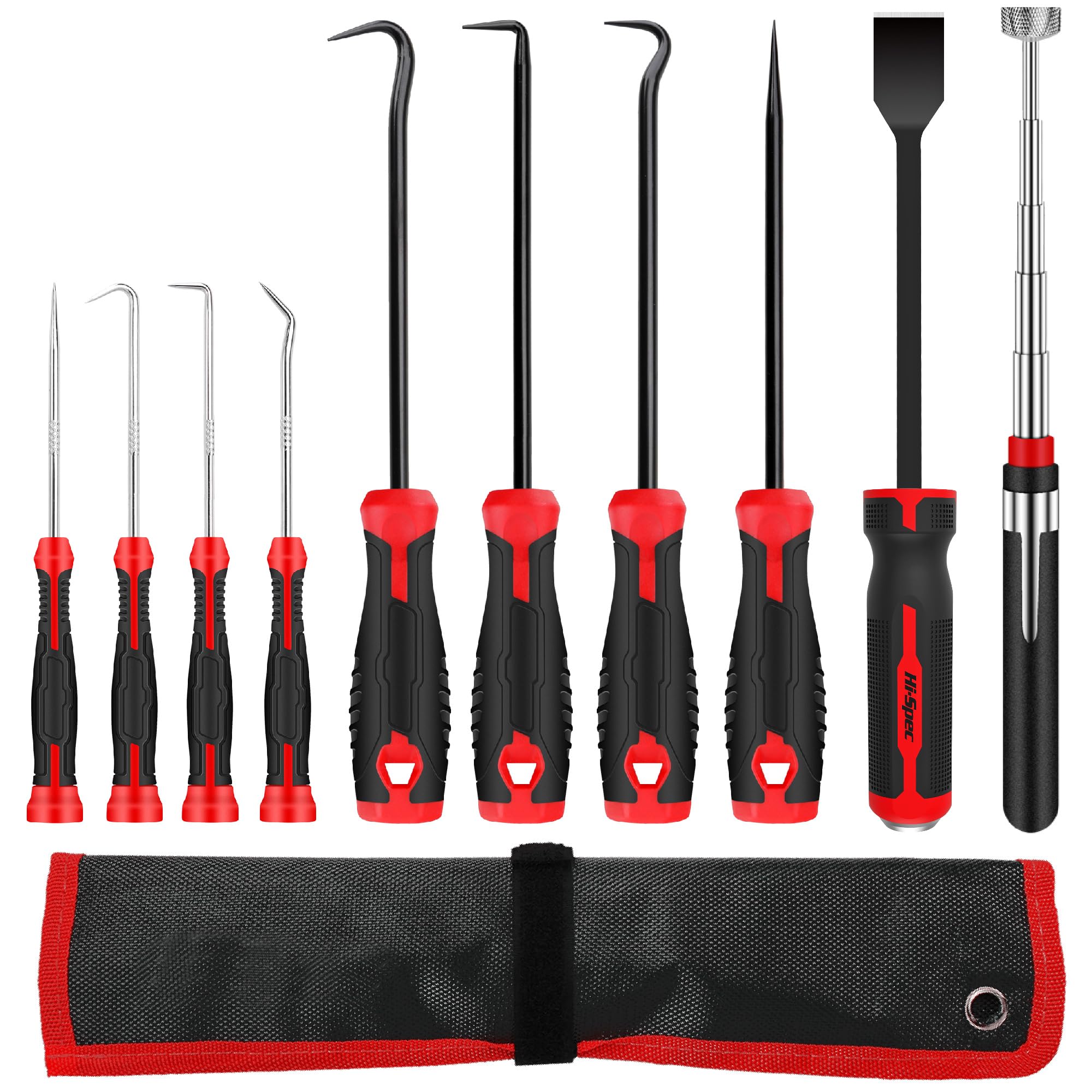 Hi-Spec 10pc Pick & Hook Set with Engine Gasket Scraper & Telescopic Magnetic Pick Up Tool – Essential Mechanic Tools for Garage, Workshop, Auto Repair & DIY Projects