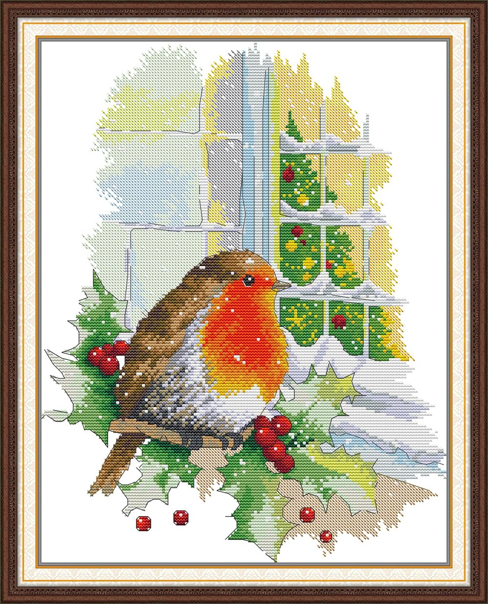 ABEUTY Cross Stitch Kits Christmas Redbird for Adults Pre Printed or NOT, DIY 14 Count Embroidery Sewing Starter Kit Stamped or Unstamped DMC Needlework Easy Beginners (Stamped)