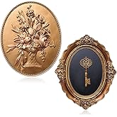 Kathfly 2 Pack Vintage Wall Sculptures Gold Flower Wall Art and Oval Embossed Intricate Key Decor Antique Statue Victorian Hanging Decor for Gallery Living Room Entryway, Gift for Couple Housewarming