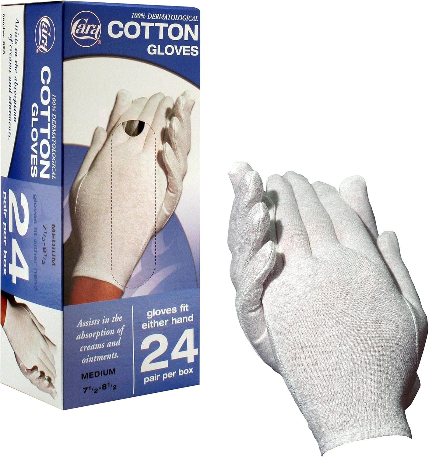 CARA Moisturizing Eczema Cotton Gloves,Pair, White, No Flavour, Medium