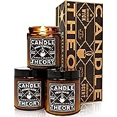 Candle Theory Man Cave Stuff Men 4oz Candles Set of 3, Crackling Woodwick Masculine Scent, Warm Tobacco Cigar, Smoked Suede, Fresh Shave