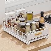 HOMEAILIE Under Sink Organizer, Single Tier Metal Pull Out Sliding Drawer Shelf for Kitchen Bathroom Cabinet Storage, Sturdy Rack – White