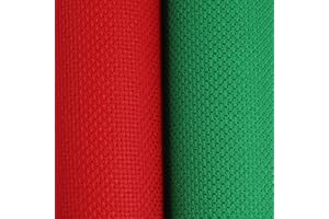 KCS 2 pc of 15" x 18" Counted Cross Stitch Cotton Aida Cloth Needlework Fabric (Red+Green, 14CT)