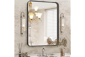 DUMOS Black Metal Framed Vanity Rounded Rectangle Bathroom Mirrors for Over Sink Wall, 36x24 Inch Large Matte Mirror, Modern Decorative for Restroom, Farmhouse, Horizontally or Vertically Hanging