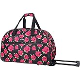 Betsey Johnson Designer Carry On Luggage Collection - Lightweight Pattern 22 Inch Duffel Bag- Weekender Overnight Business Travel Suitcase with 2- Rolling Wheels (Covered Roses)