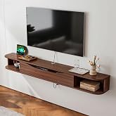 FurniNova Floating TV Stand,55'' Wall Mounted TV Console,Walnut | for tvs up to 65 inch,plywood materials,space saving, cable management,1 door and 2 open cabinets,round edges