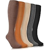 YSense Warm Knee High Socks for Women 5 Pairs, Thermal Womens Cotton Long Casual Thick Winter Gifts Socks for Hiking Skiing