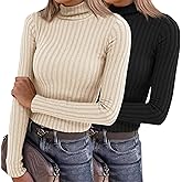 XSRYT 2 Pack Womens Long Sleeve Turtleneck Shirts Basic Fall Thermal Lightweight Pullover Tops Trendy Comfy Undershirts