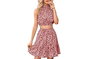 Gevomir Womens Halter Dresses Summer Boho Floral Sundress 2024 Casual Sleeveless Beach Short Dress