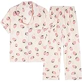 Vopmocld Big Girls Button Down Sleepwear Short Sleeve top & Pants 2PCS Crepe Pajama Sets Soft Lapel Shirt Loungewear