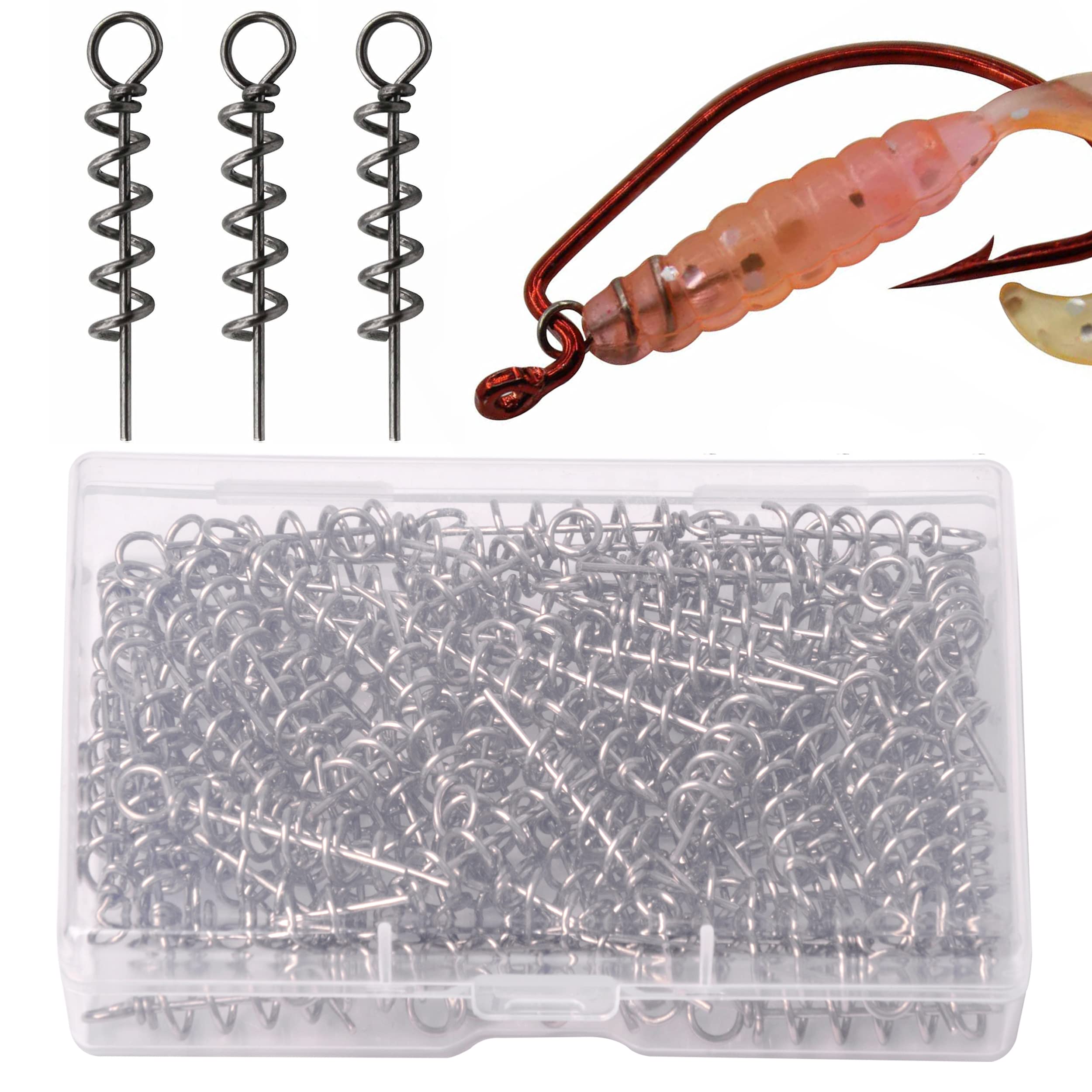 Soft Lure Spring Twist Lock Fishing Hook Centering Pin Bait Lure Screw for Soft Lures Bait Keeper Worm Lures Grub Fishing Hooks Fishing Screw Lock Fixed Latch (M-100PCS)