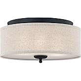 Quoizel Blanche 16" Flush Mount Ceiling Light with Premium Fabric Shade, Matte Black, ETL Damp Rated for Kitchen or Bath