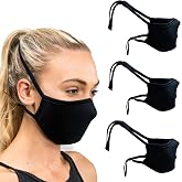 3-Pack Reusable Black Cloth Face Mask for Men &amp; Women - Adult S/M | 100% organic cotton, washable &amp; reusable, breathable 2-layer design, filter pocket, adjustable over-the-head straps.