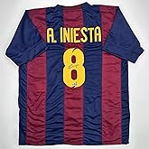 Facsimile Autographed Andres Iniesta FC Barcelona Blue/Red Reprint Laser Auto Soccer Jersey Size Men's XL