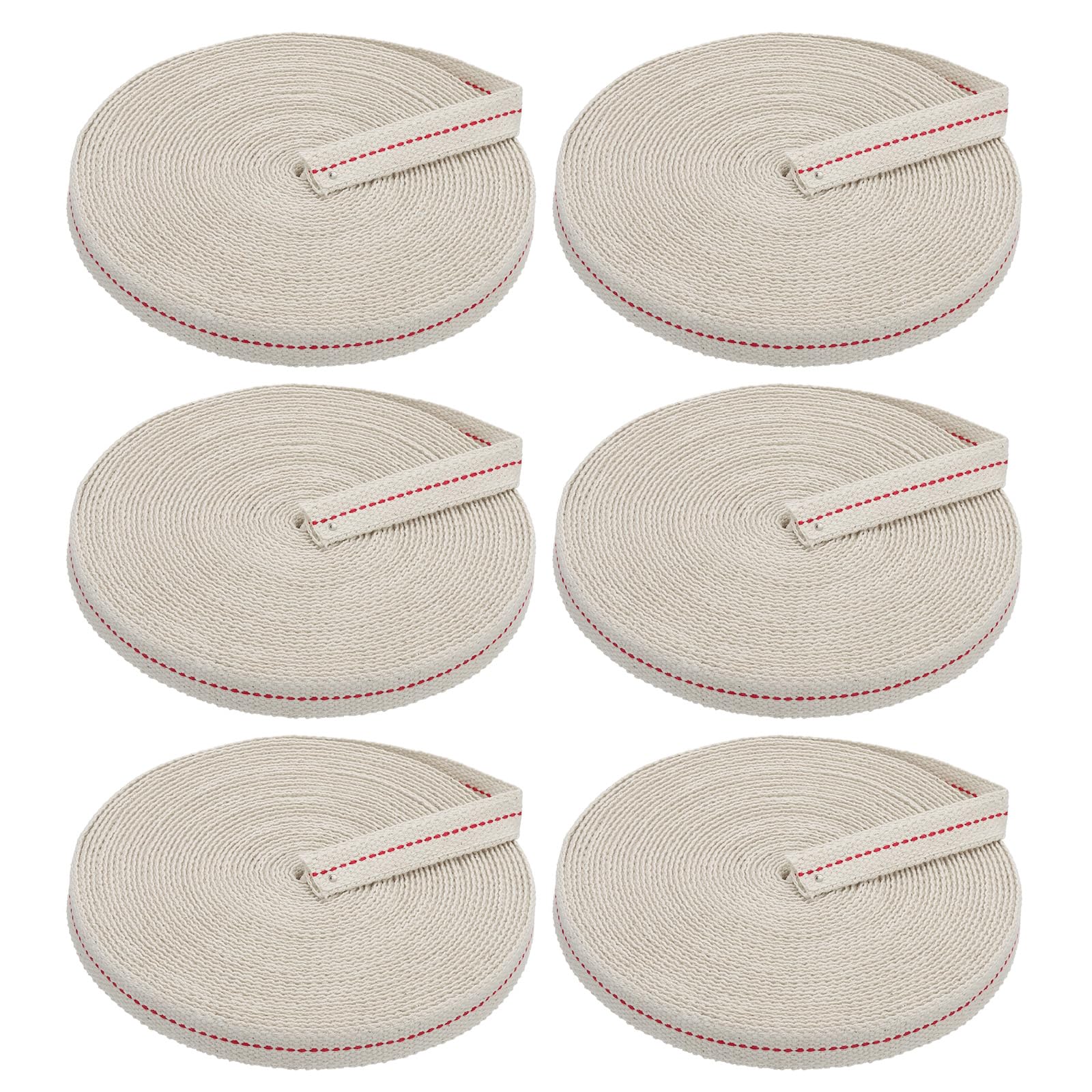 PATIKIL 5/8" Wide 33 Feet 100% Cotton Flat Wick, 6 Rolls Oil Lamp Wicks with Red Stitch for Kerosene Lamp Lantern Oil Burner