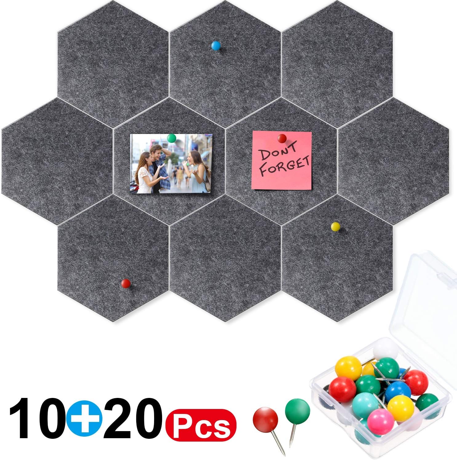 10 Packs Pin Board Hexagon Felt Board Tiles Bulletin Board Memo Board with 20 Pieces Push Pins, Decoration for Home Office Classroom Wall (Black, 5.9 x 7 Inches/ 15 x 17.7 cm) : Office Products