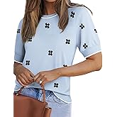 Zeagoo Women Short Sleeve Sweater Summer Crew Neck Dressy Casual Soft Knit Pullover Tops Trendy