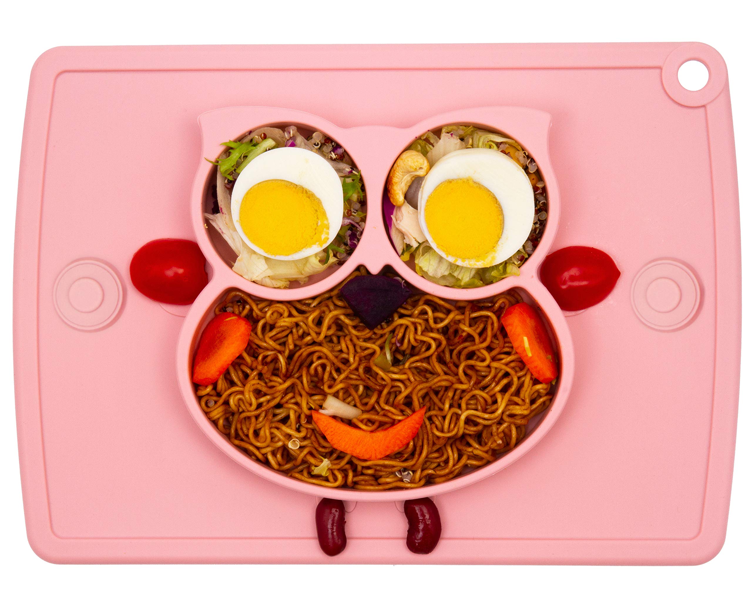 QshareToddler Plate, Portable Baby Plate for Toddlers and Kids, BPA-Free Strong Suction Plates for Toddlers, Dishwasher and Microwave Safe Silicone Placemat 11x8x1 inch