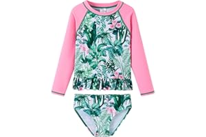 LIBREDGE Girls Long Sleeve Rash Guard 2-Piece Swimsuit Set Bathing Suits UPF 50+ Sun Protection 3-8 Years