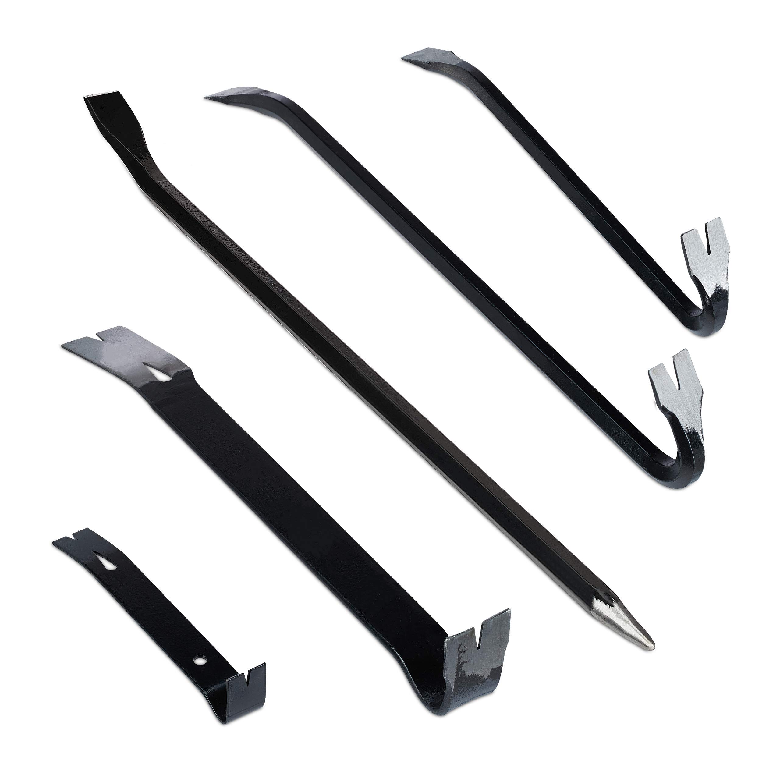 Relaxdays 5-Piece Crowbar Set, Crowbar, Pry Bar, Wrecking Bar, Tire Iron; Stainless Steel, Black