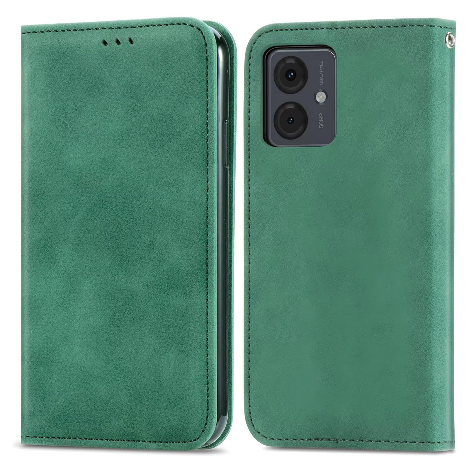 For Motorola Moto G54 5G Case Leather Flip Case Wallet Notebook Flip Folio Stand View Protection ShockProof Magnetic Closure Cover with Card Holder ID Slots Protective Phone Case,Green
