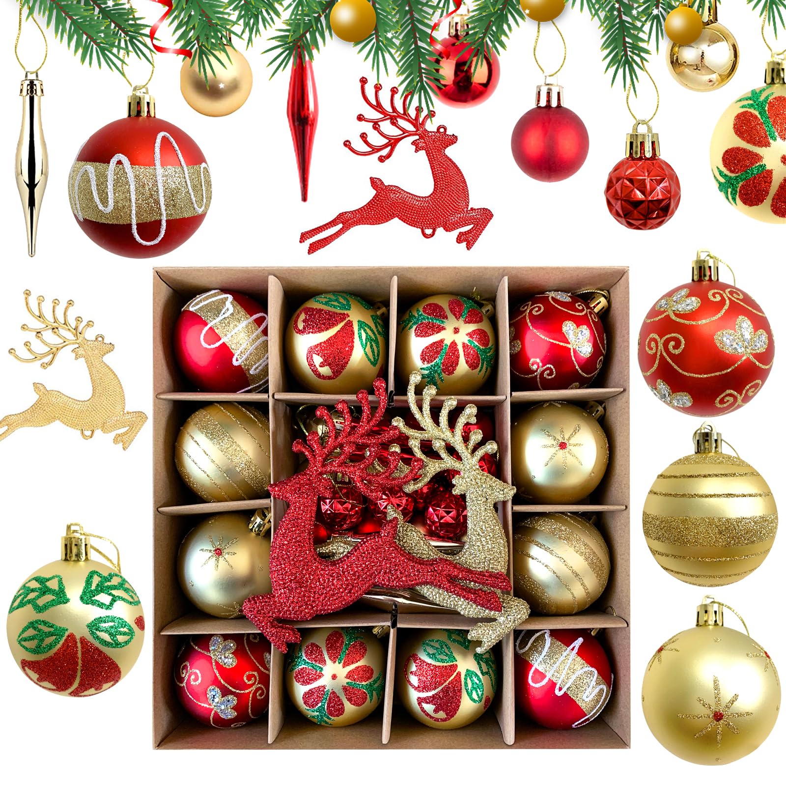 TOKIISHE 40 Pcs Christmas Baubles, Shatterproof Christmas Tree Decorations Ball Ornaments Set, Hanging Xmas Baubles Balls for Festival Holiday Party Gift Decoration