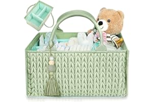 MOMINSIDE Diaper Caddy Organizer, Baby Basket Nursery Storage, Portable Changing Table Car caddy organizer for Girl Boy, Baby Registry Baby Shower Gifts, Newborn Essentials(Fair Green)