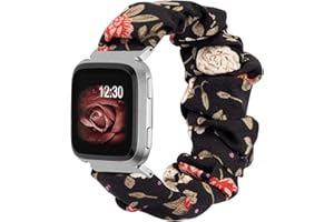 TOYOUTHS Scrunchie Bands Compatible with Fitbit Versa/Versa 2/Versa Lite Special Edition Women and Men Elastic Fabric Strap Pattern Replacement Bracelet Wristband Accessories(Black/Red Floral, Small)