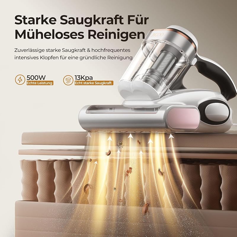 J300 Milbensauger mit Staubmilben-Sensor und Intelligenter LED-Anzeige, 500W Milbenstaubsauger mit UV-Licht, Ultraschall, Für Allergiker, entfernt 99,9% Allergene von Matratzen, Betten und Sofas — Foto 2 von 8