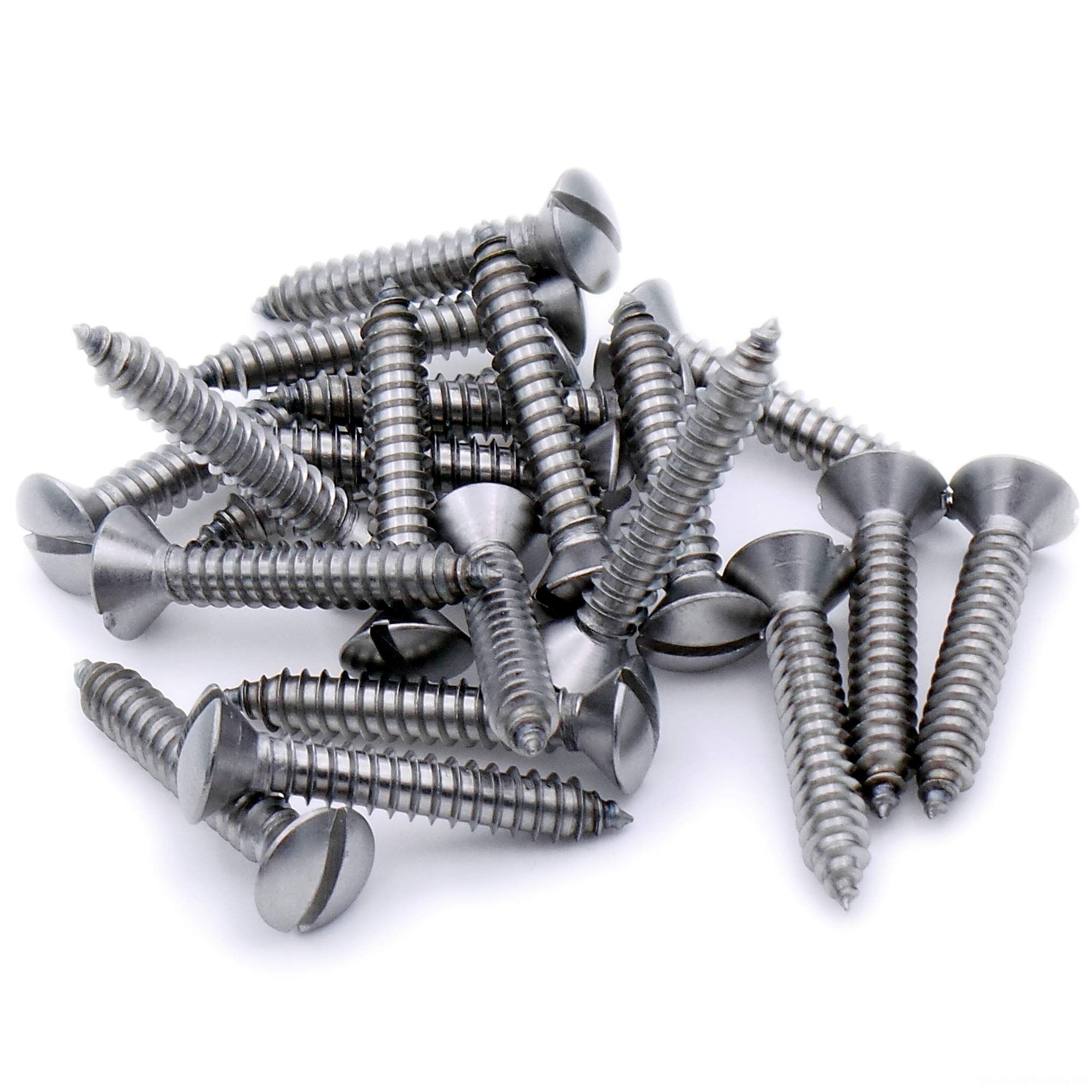 No.14 x 0.875 (6.3mm x 22mm) Slot Raised Countersunk Self-Tapping Screw - Stainless Steel (A2) (Pack of 20)