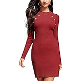 M.Infisavo Sheath Dresses for Women Knitted Lightweight Button-Decor Long Sleeve Knee-Length Fall Winter Sweater Dress