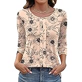 LOMON 3/4 Length Sleeve Womens Tops Casual Crewneck Spring Summer Pleated Tunic Tops Beach Vacation T Shirts