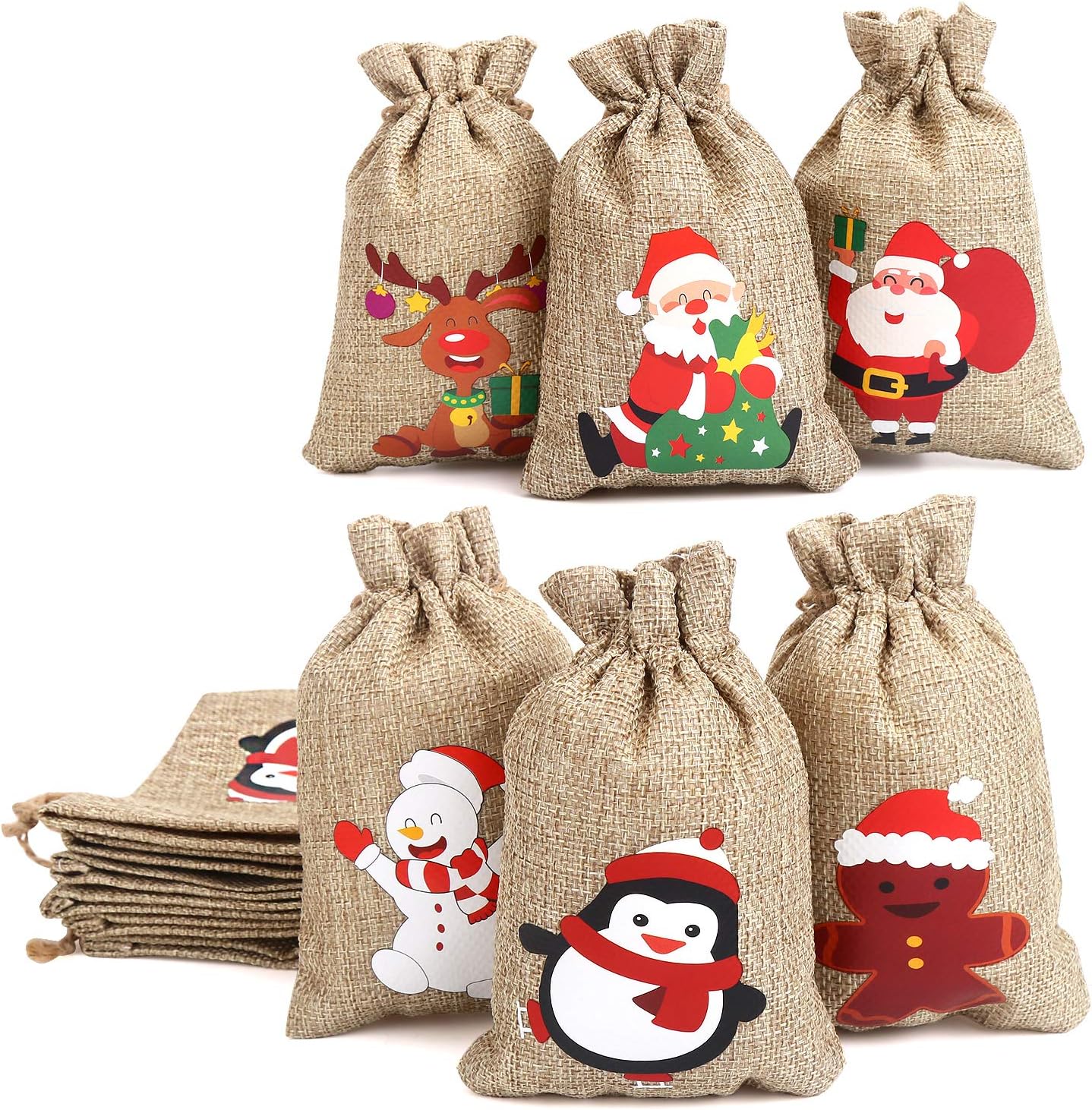VEYLIN 12 Pieces Small Line Jute Drawstring Gift Bags Christmas Burlap Pouch for Party Favor Wedding Supplies - Image 4