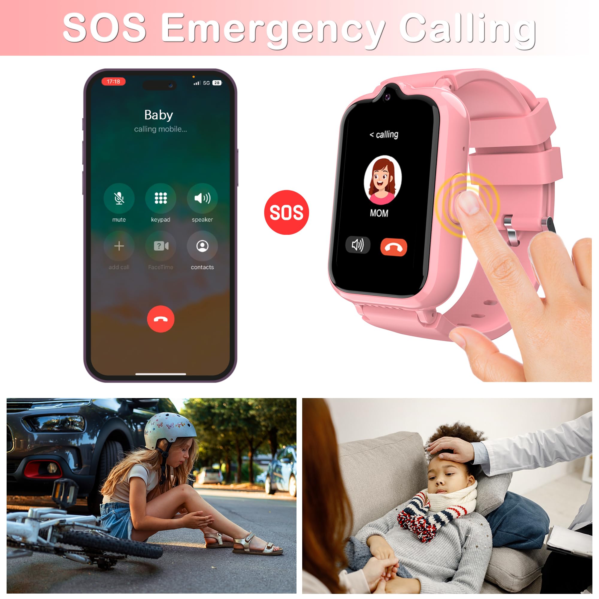 4G Kids Smart Watches for Girls with GPS Tracker, Phone Calling & Voice Chat, WiFi Touch Screen Kids Watches Ages 5-12, SOS Call, Camera, Alarm Clock, Pedometer Birthday Gifts