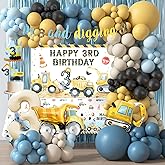 Construction Birthday Party Supplies for 3 Year Old Boy, 3rd Birthday Decorations For Boys, Dump Truck 3rd Bday Backdrop, Cake Toppers, Balloon Garland, Tablecloth, Banner