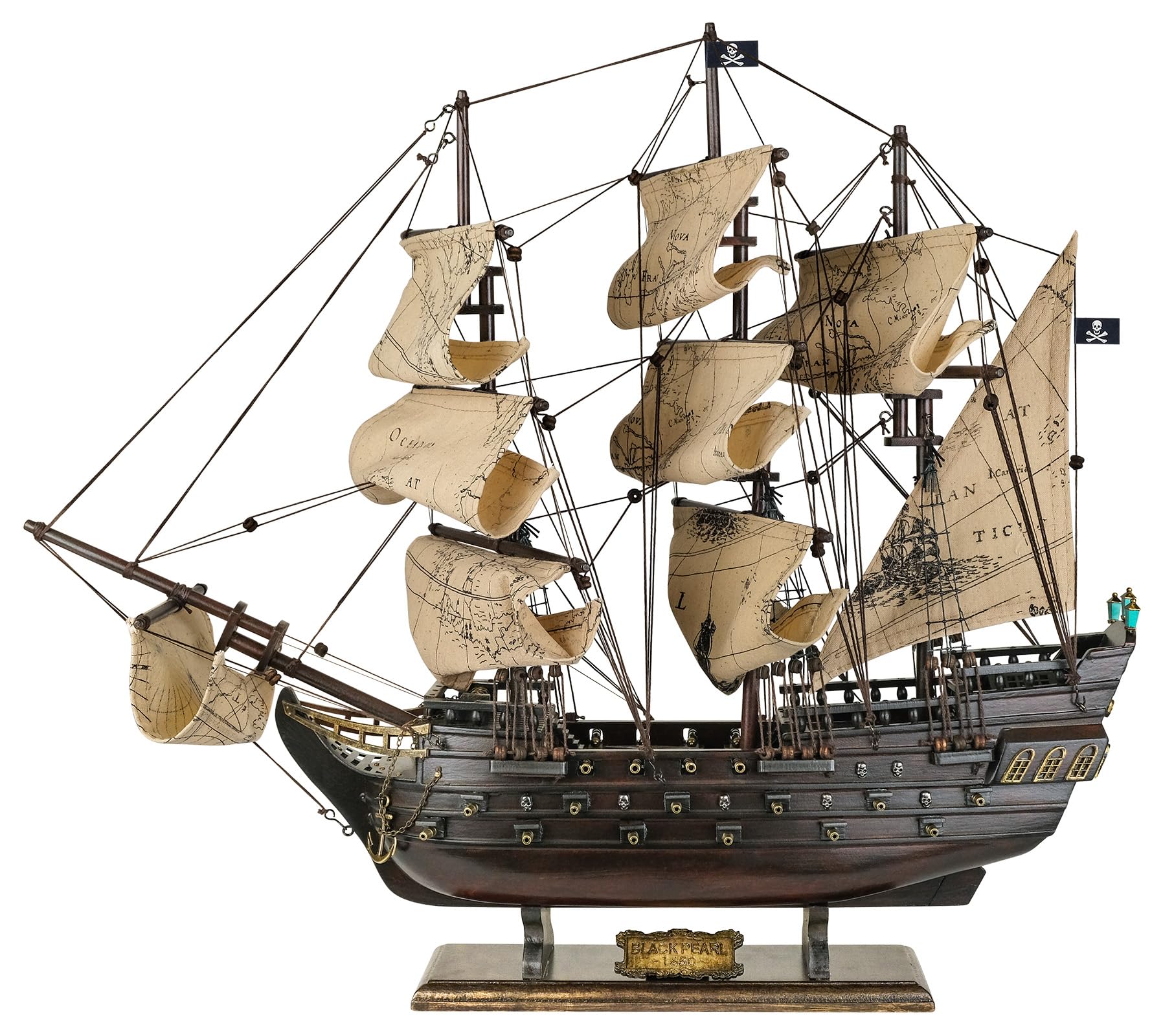 Photo 1 of SAILINGSTORY Wooden Pirate Ship Model Black Pearl 20.5" Sea Chart Sails