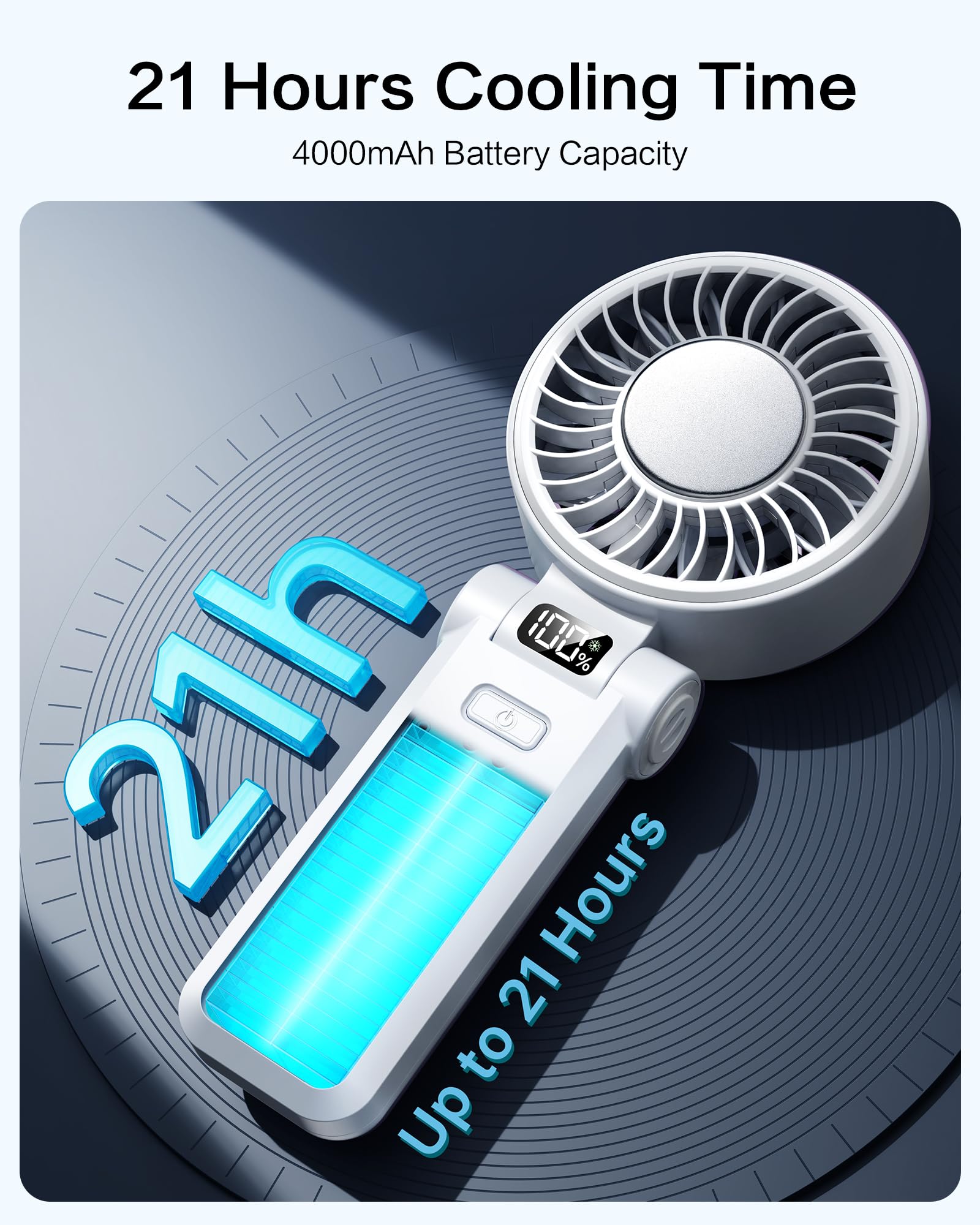 3-IN-1 Mini Portable Handheld Fan, Small Pocket Fan with Max 21 Hours Runtime, 180° Adjustable Fold, 5-Speed Wind & 7700RPM High-Speed Motor, Personal Little Electric Fa-n for Travel/Work/Outdoor