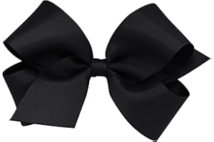 Wee Ones Girls' Plain Wrap Classic Grosgrain Hair Bows on a WeeStay No-Slip Hair Clip, Handmade, Medium, Black