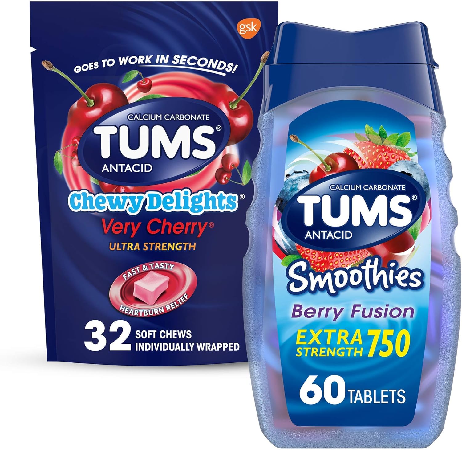 TUMS Smoothies Berry Fusion Extra Strength Antacid Chewable