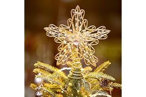 Suixing Christmas Tree Topper 8 INCH Wire Five-Pointed Star Treetop Party Supplies Xmas Decor Home Hotel Office Gold