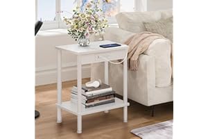 YUFAM End Table with Charging Station,Small Side Table,2-Tier Nightstand with Storage Shelf,Sofa Bedside Table for Small Spaces in Living Room,Bedroom,Office,Easy Assembly,White