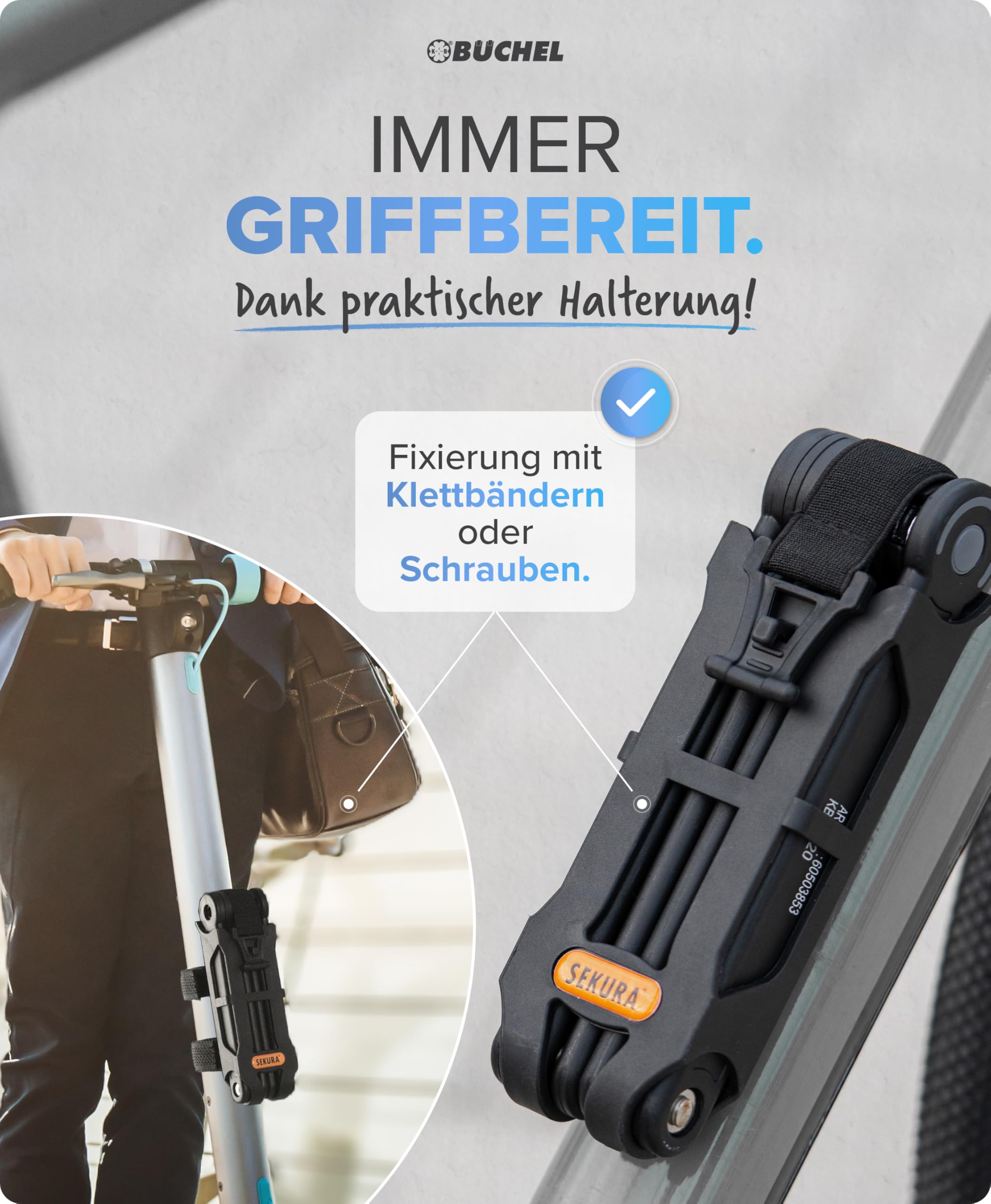 BÜCHEL Sekura Faltschloss Fahrrad | Sicherer Diebstahlschutz | Gehärteter Stahl | 85 cm Länge | Inkl. Halterung | Fahrradschloss für Bike, E-Bike & Motorrad 5